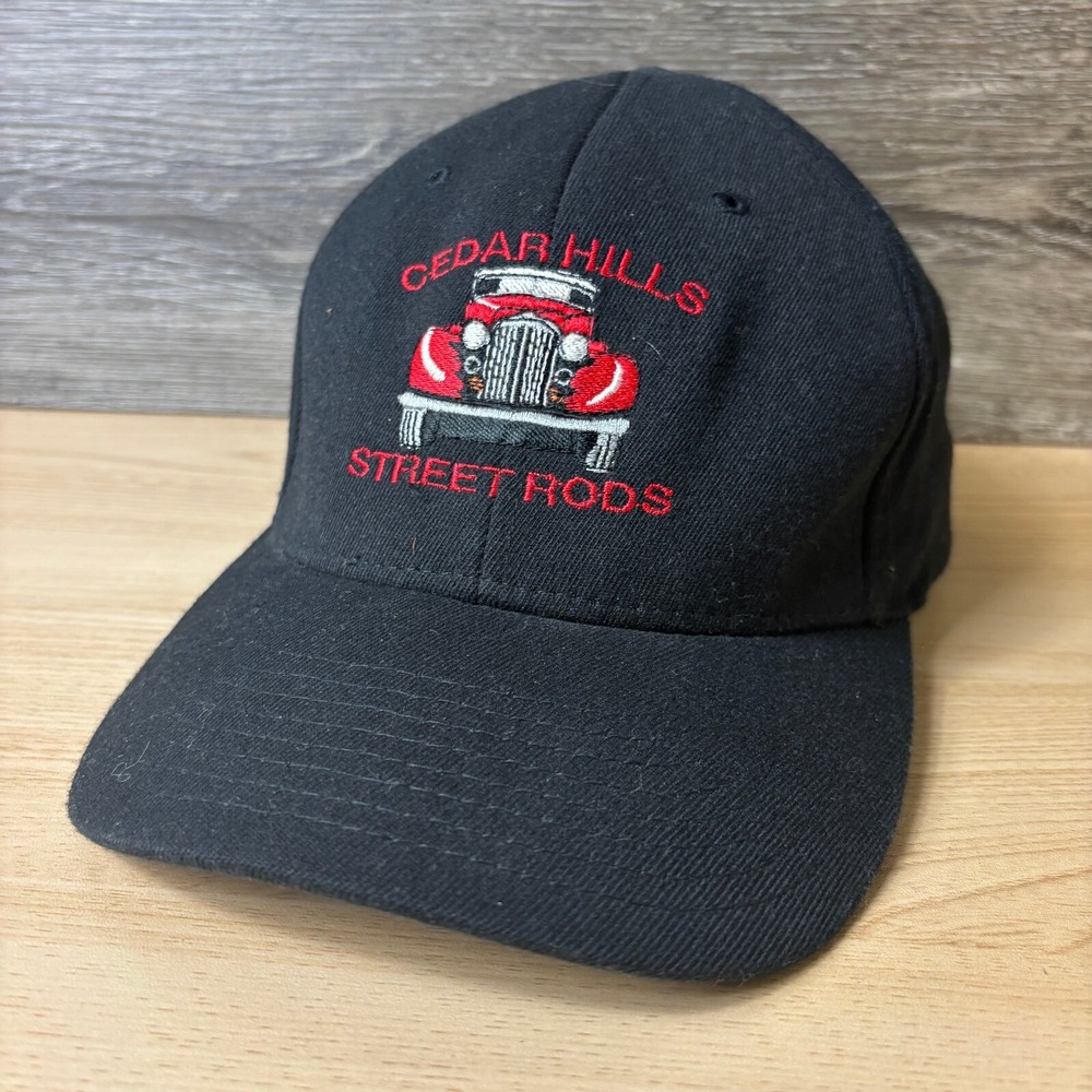 Cedar Hills Street Rods Hat Cap One Size Fitted Black Red Cars Flexfit
